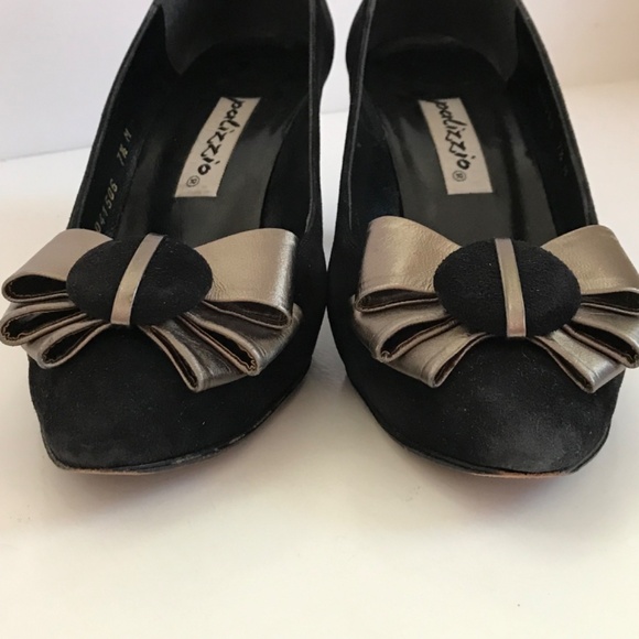 PALIZZIO Vintage Classic Pump Leather Heels Bow Metallic Gold Black Size 7.5 - Picture 5 of 16